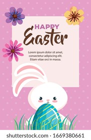 happy easter card with bunny and egg decorated vector illustration design