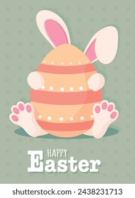 Happy easter card Bunny and easter egg Vector illustration