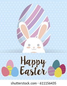 happy easter card with bunny and egg icon. colorful design. vector illustration