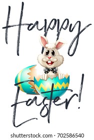 Happy Easter card with bunny and egg illustration