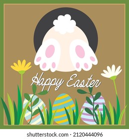 Happy easter card with bunny, eggs and flower