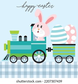 Happy easter card with bunny and eggs on the train
