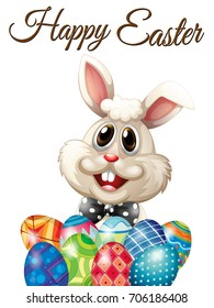 Happy Easter card with bunny and eggs illustration