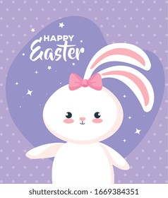 happy easter card with bunny female vector illustration design