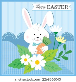 Happy easter card with bunny and flowers