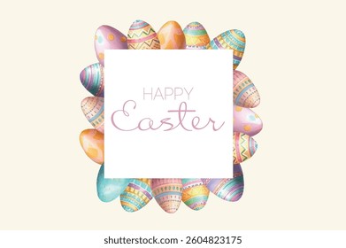 Happy Easter card with bunny and flowers – watercolor vector