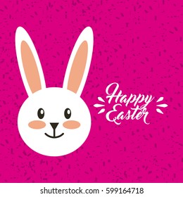 happy easter card with bunny icon over pink background. colorful design. vector illustration