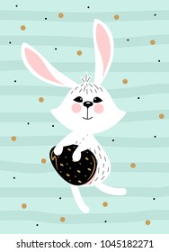 Happy Easter card with Bunny and lettering of the text.Vector illustration.