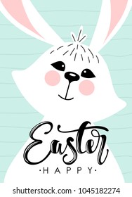 Happy Easter card with Bunny and lettering of the text.Vector illustration.