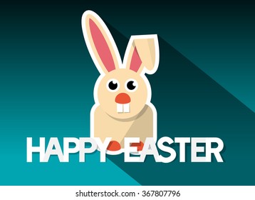 Happy Easter Card with Bunny - Rabit on Retro Vector Background