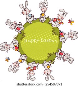 happy easter card. easter bunny and red egg