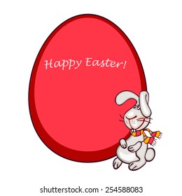 happy easter card. easter  bunny and red egg