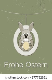 Happy Easter - Easter card with Easter bunny - vintage style - german text (happy easter)