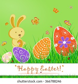 Happy easter card with butterfly and rabbit