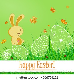 Happy easter card with butterfly and rabbit
