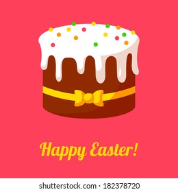 Happy Easter card with cake and greetings.  Vector illustration. 