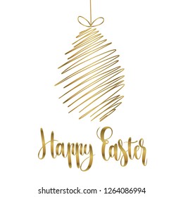 Happy Easter card with calligraphic lettering and golden egg, holiday poster.Vector illustration.For ad,promotion,poster,flyer,web-banner, invitation,cover,wallpaper,card,template.