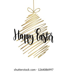 Happy Easter card with calligraphic lettering and golden egg, holiday poster.Vector illustration.For ad,promotion,poster,flyer,web-banner, invitation,cover,wallpaper,card,template.