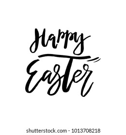 Happy Easter card with calligraphy text. Vector Template for Greetings, Congratulations, Prints, Invitations, Photo overlays. Hand lettering design for Holiday Poster