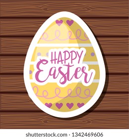 Happy easter card with cartoons over wooden background vector image digital design