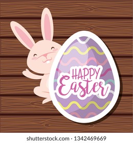 Happy easter card with cartoons over wooden background vector image digital design