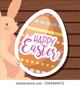 Happy easter card with cartoons over wooden background vector image digital design
