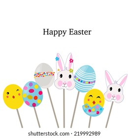 Happy easter card, chick, rabbit and egg