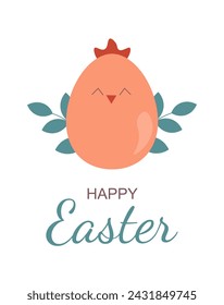 Happy easter card with chick. Vector illustration.