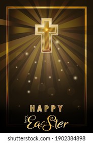 Happy Easter card with christian cross, vector illustration