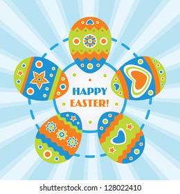 Happy Easter card with colored eggs