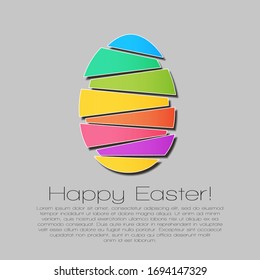 Happy Easter card. Colorful abstract Egg.  Vector isolated illustration in paper art style with shadow on orange background. 
