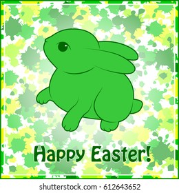 Happy Easter card, colorful blots, green