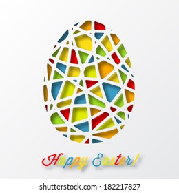 Happy Easter card with colorful decorated egg, vector design.