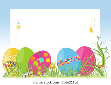 Happy Easter card with colorful egg in grass vector background