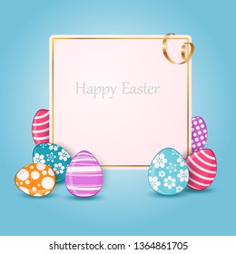 Happy Easter card with colorful eggs and place for text. Vector illustration