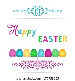 Happy easter card with colorful eggs and ornaments