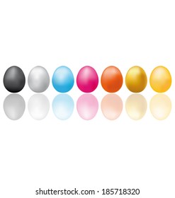 Happy Easter card with colorful eggs in line. Vector illustration.