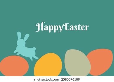 Happy easter card with colorful eggs and bunny design.