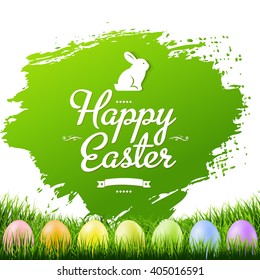 Happy Easter Card With Colorful Eggs, Gradien Mesh, Vector Illustration