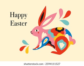 Happy Easter card. Colorful vector illustration with easter bunny	