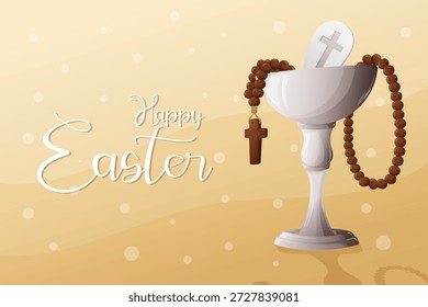 Happy Easter card with communion chalice and rosary