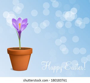 Happy Easter Card with Crocuses Vector Illustration 