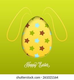 Happy Easter card with cut egg and line rabbit ears