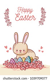 Happy easter card with cute animal cartoon