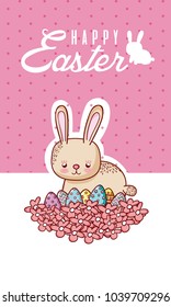 Happy easter card with cute animal cartoon