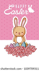 Happy easter card with cute animal cartoon