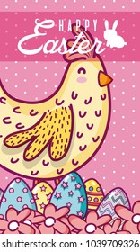 Happy easter card with cute animal cartoon