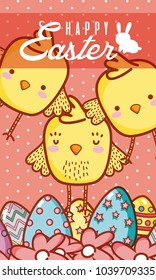 Happy easter card with cute animal cartoon
