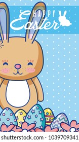 Happy easter card with cute animal cartoon