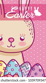 Happy easter card with cute animal cartoon